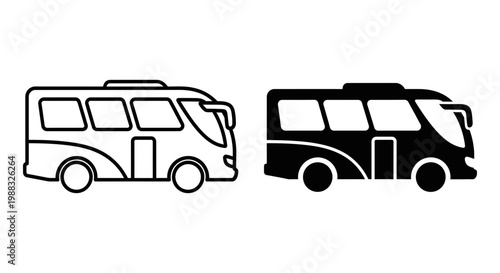 Bus icon set, vector illustration of coach transport, travel vehicle symbol, outline and solid silhouette design