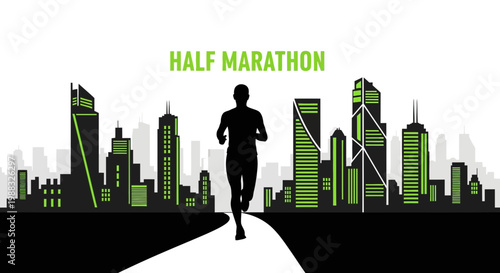 Runner Silhouetted Against Cityscape Representing Motivation for Half Marathon Event