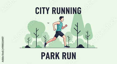 Runner Sprinting Through Urban Park, Sporty Illustration, Fitness, Exercise, Health, Jogging
