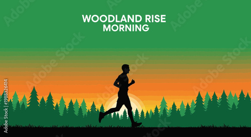 Runner Silhouetted Against Woodland Backdrop During The Morning Sunrise, Creating A Vibrant Scene