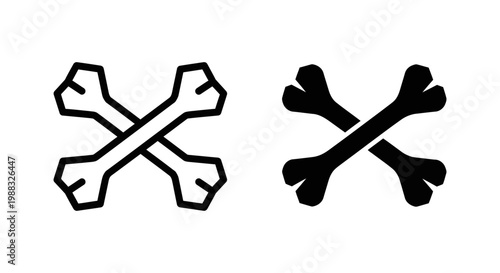 Crossed bones icon set, vector illustration of skull and crossbones symbol for danger or pirate sign