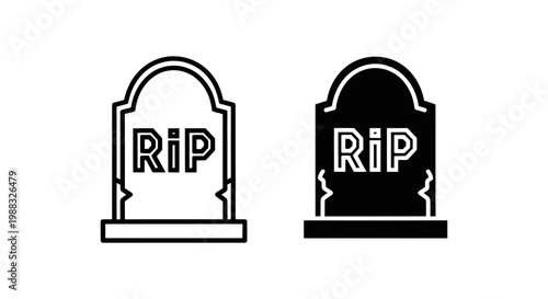 Tombstone icon set, grave marker with rip inscription, vector illustration