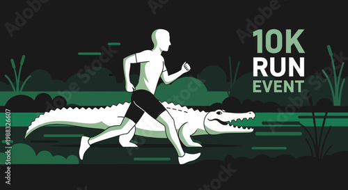 Runner Sprinting Across Crocodile's Back While Participating In 10K Running Event