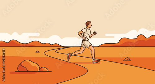 Runner Sprinting Along Desert Road Against Mountainous Backdrop Outdoors