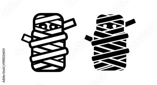 Mummy icon set, vector illustration of a wrapped mummy character for halloween design