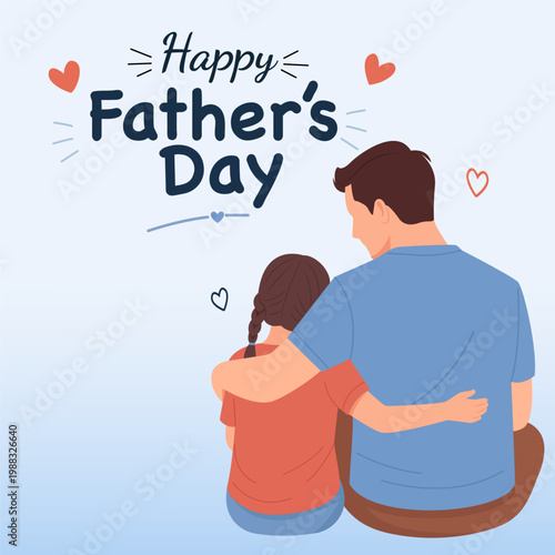 Happy Father's Day greeting card, poster, cover, banner, vector illustration with father and daughter in cute style