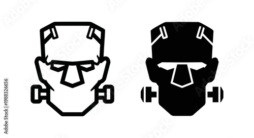 Frankenstein monster head icon set, vector illustration of a scary creature face, flat design style
