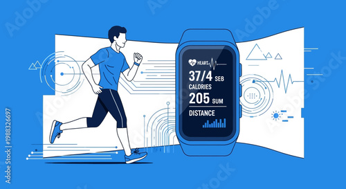 Runner Wearing Smartwatch Monitors Vital Signs During Outdoor Physical Exercise Activity