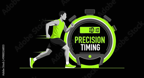 Runner Synchronized With Stopwatch Depicting Dynamic Movement And Precise Timing