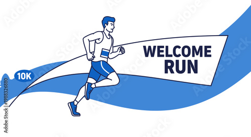 Runner Sprinting Into Welcome Run Event, Marathon Sports Celebration Illustration