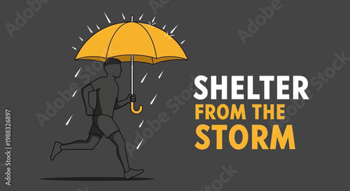 Runner With Umbrella Seeking Shelter From Rainstorm