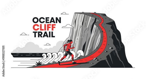 Runner's Ascending Adventure: A Graphic Depiction Of Oceanic Cliffside Trail