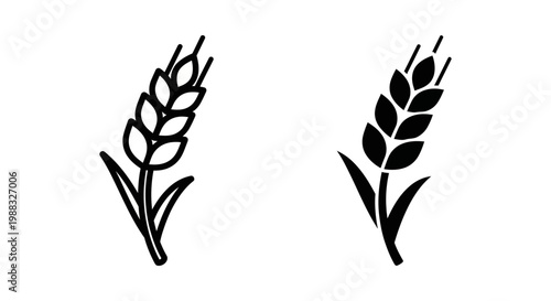 Wheat ear icon set, grain stalk symbol, cereal crop sign, vector illustration