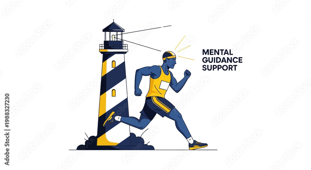 Fototapeta premium Runner's Guide: Mental Support Illuminated By Lighthouse Metaphor Visual