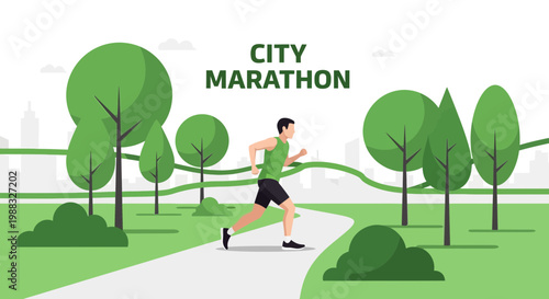 Runner Training in The Park For a City Marathon And Staying Healthy With Trees Around