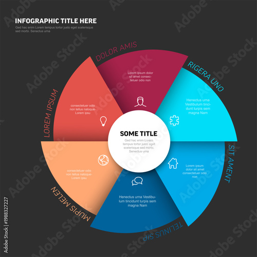 Professional circular infographic featuring six distinct sections for business data visualization. This infographic uses a modern layout with colorful segments for clear data presentation.