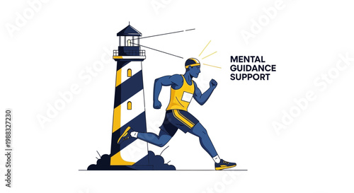 Runner's Guide: Mental Support Illuminated By Lighthouse Metaphor Visual