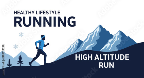 Runner Training On A Snowy Mountain With High Altitude Run And Healthy Lifestyle Focus
