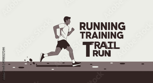 Runner Training On A Trail With Text Typography Design In A Modern Flat Illustration