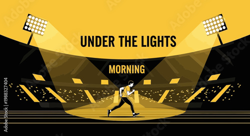 Runner Under Stadium Lights at Morning, Sporting and Fitness Concepts in Illustration