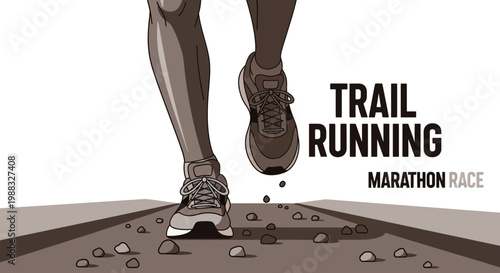 Runner's Strides, Trail Running Marathon Depiction, Footwear, Sports Event Concept