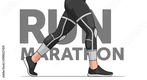 Runner's Legs in Motion with Graphic Typography Symbolizing Marathon or Running Event