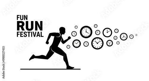 Runner's Time Sprinting And Festival Concept With Clocks In Abstract Black And White
