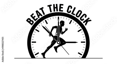 Runner's Time Challenge Illustrated with Clock and Symbol of Motion and Speed