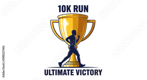 Runner's Triumph: 10K Race Silhouette with a Golden Trophy Symbolizing Ultimate Win