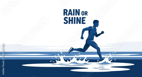 Runner's Unwavering Determination: Conquering Water Obstacles Under All Weather Conditions