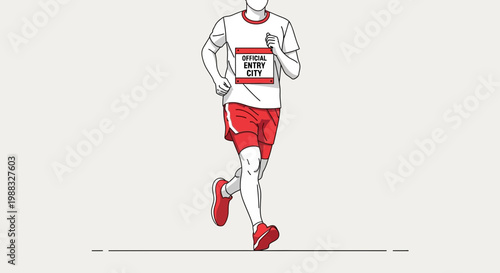 Runner Wearing Official Race Entry Tag Sprinting Towards the Finish Line, Endurance Focused