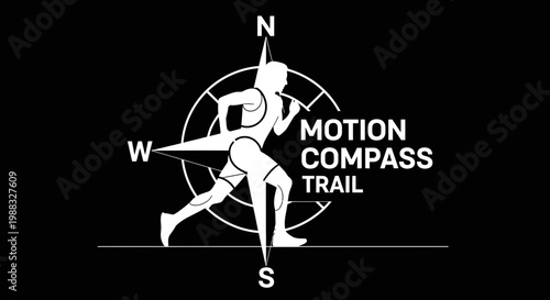 Runner's Route Navigation in Motion, Compass Trail Directional Illustration