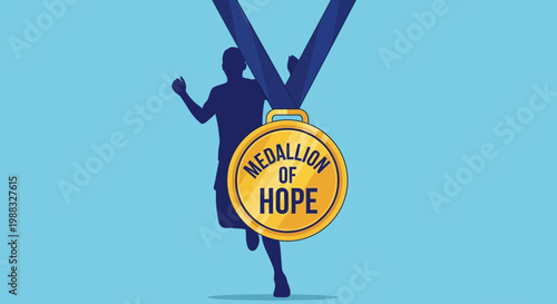 Runner Wearing Medal Symbolizing Hope Achieving Victory with Motivational Promise