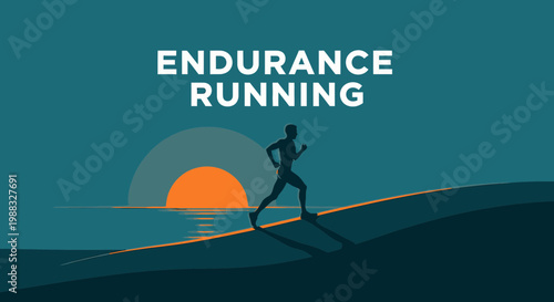 Runner's Silhouette Against Sunset Illustrates Endurance in a Challenging Landscape