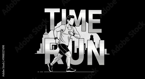 Runner's Silhouette Against Urban Backdrop with Time Concept and Exercise Imagery