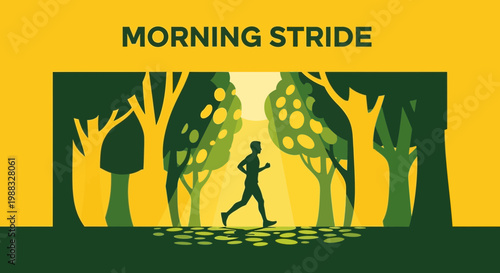 Runner’s Silhouette In Forest: A Bold And Graphic Illustration Of Morning Workout