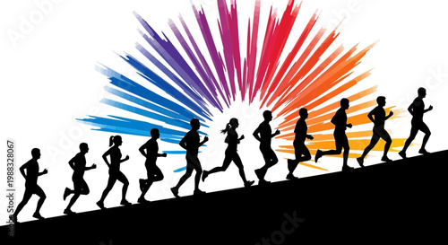Runners Silhouettes with Colorful Burst Background and a Sense of Forward Movement