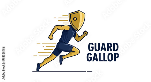 Running Shield Defender Symbolizing Safety and Agility in Minimalist and Dynamic Style