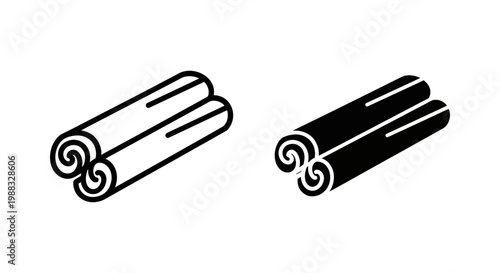Cinnamon sticks icon set, vector illustration of aromatic spice, rolled bark for cooking and baking