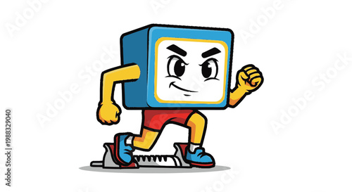 Cartoon character in a running position preparing to sprint on white background