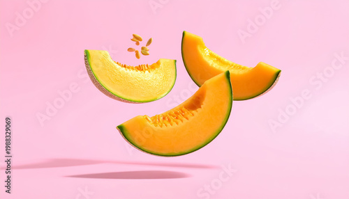 slice of melon on pink background
