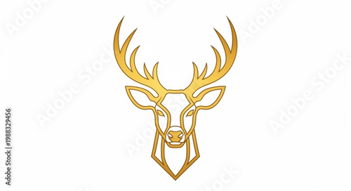 Golden Geometric Deer Head Silhouette with Antlers.