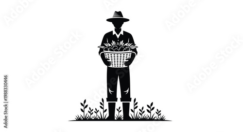Farmer, Agriculture Icon, Black Silhouette, Gardening Illustration, Farm Worker