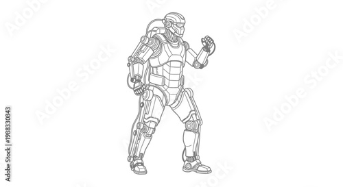 Robot, futuristic cyborg, metallic humanoid, sci-fi character, illustration