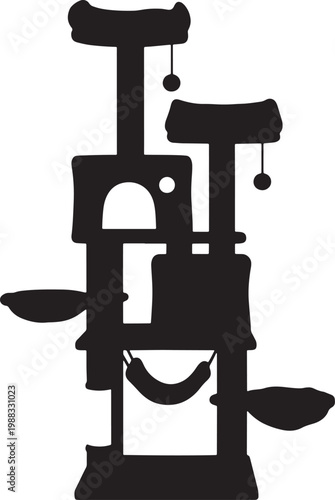 Cat tree climbing tower with scratching posts and dangling toys