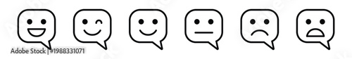 Feedback speech bubble icons with various satisfaction level expressions