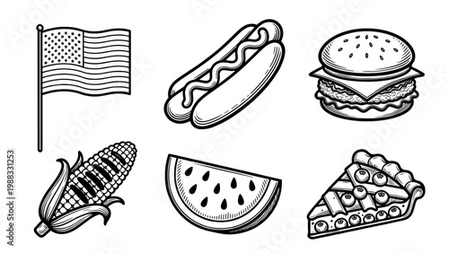American flag and picnic food icons for celebration
