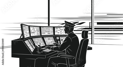 Air traffic control, air traffic controller, vector illustration, airport operations, aviation