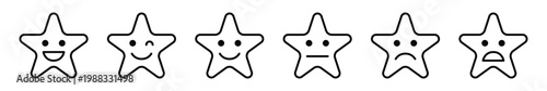 Star rating icons set with various satisfaction level face expressions
