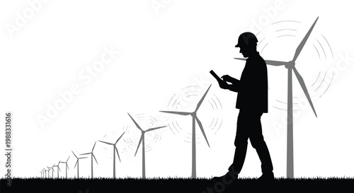 Renewable energy engineer, wind turbines, sustainable technology, eco friendly, silhouette